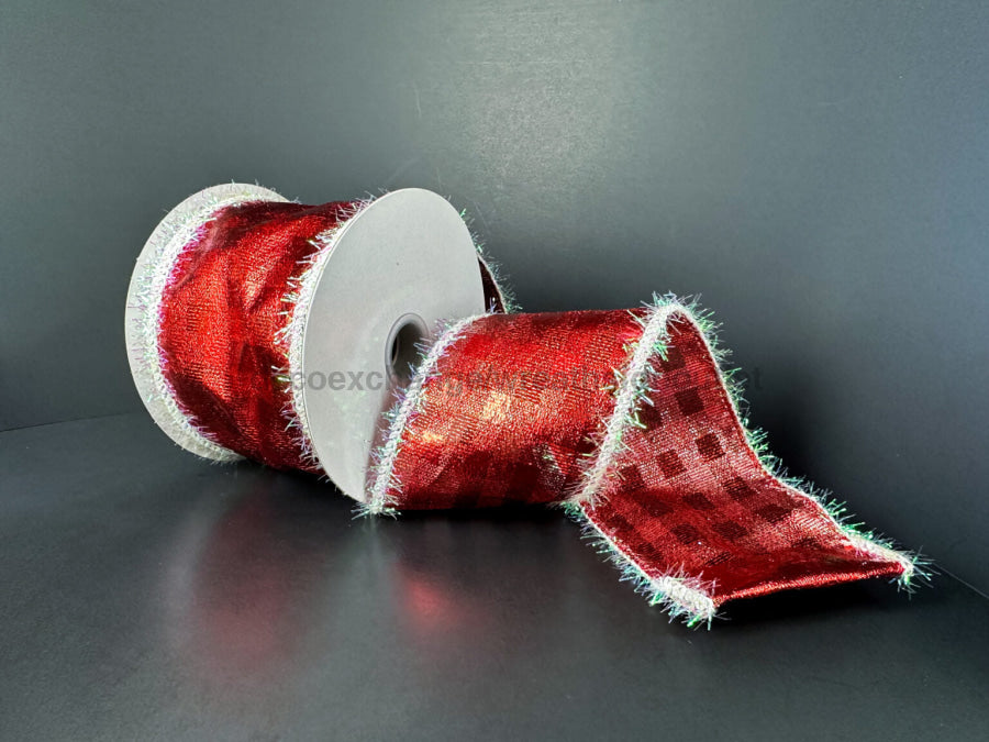 Red Mtlc Chex/Wht Tinsl Edg 2.5’’X10Y 72531-40-13 Ribbon
