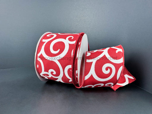 Red Stn/Wht Glit Swirls 2.5’’X10Y 78512-40-01 Ribbon