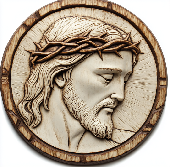 Religious Jesus Wood Carving Sign, DCO-13302, Sign For Wreath, 10x10" Metal Sign