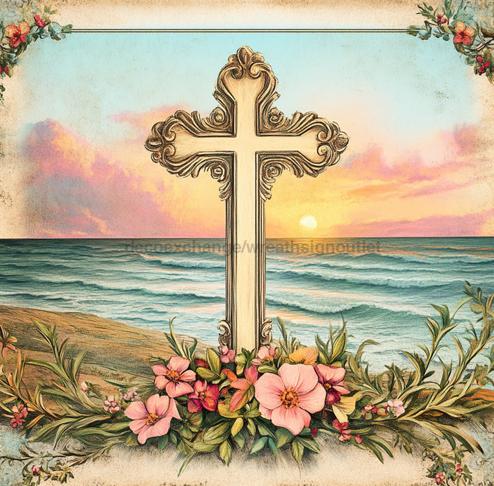 Religious Sign, Cross Sign, DCO-02398, Sign For Wreath, 10x10 Metal Sign