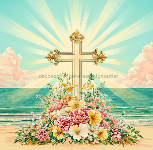 Religious Sign, Cross Sign, DCO-02402, Sign For Wreath, 10x10 Metal Sign