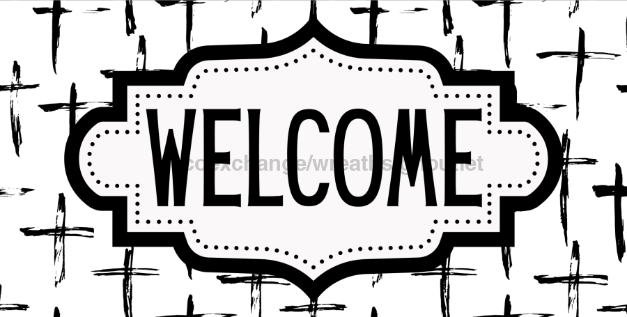 Religious Welcome Sign, Crosses Sign, DCO-01255, Sign For Wreath, 6x12" Metal Sign - DecoExchange®