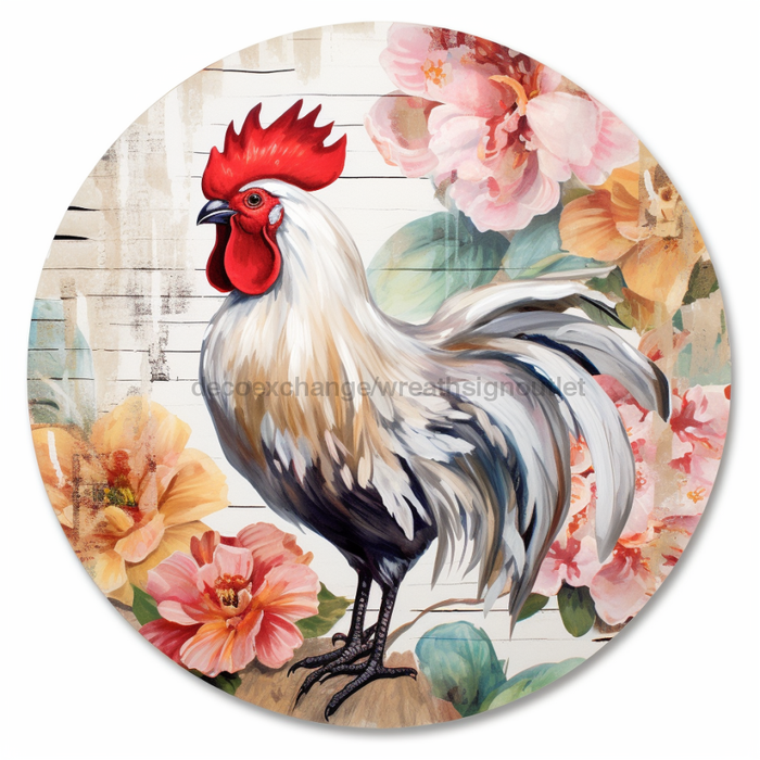 Rooster Sign Floral Dco-00890 For Wreath 10 Round Metal