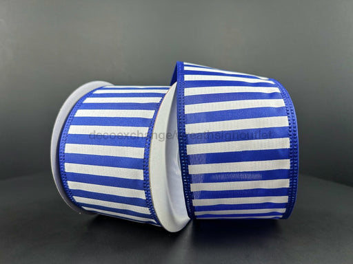 Royal Blue Satin With White Stripes And Lime Edge Ribbon 2.5 Inches X 10 Yards 46425-40-25