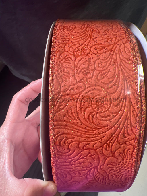 Rust Glittered Flower Embossed 2.5’’X50Y 72433-40-31C Ribbon