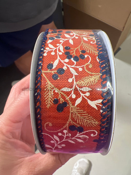 Rust Lin/Ivry-Gld Vines-Nvy Glt Berries 1.5’’X10Y 61502-09-31 Ribbon