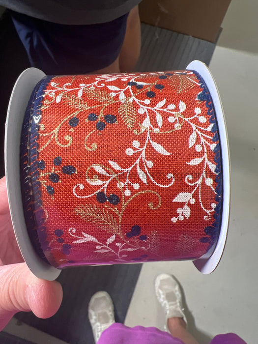 Rust Lin/Ivry-Gld Vines-Nvy Glt Berries 2.5’’X10Y 61502-40-31 Ribbon