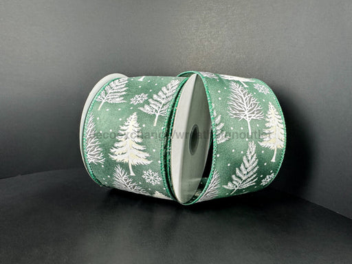 Sage Ponche Stn/Wht-Ivry-Gry Trees 2.5’’X10Y 73513-40-06 Ribbon