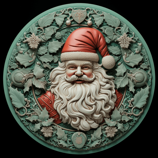 Santa Sign Green Dco-00638 For Wreath 10 Round Metal