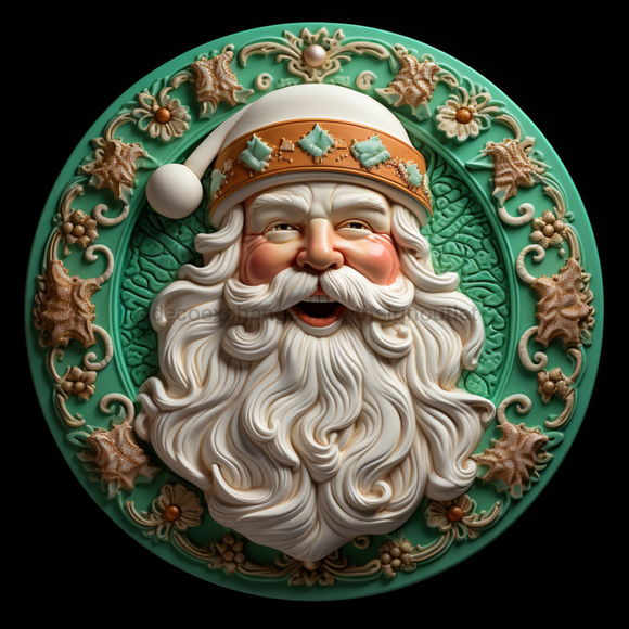 Santa Sign Green Dco-00641 For Wreath 10 Round Metal