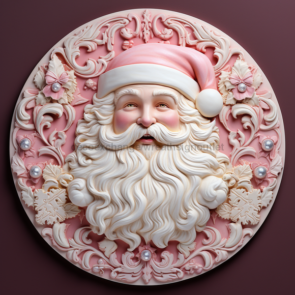 Santa Sign Pink Dco-00629 For Wreath 10 Round Metal