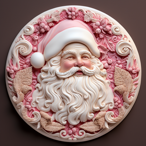 Santa Sign Pink Dco-00630 For Wreath 10 Round Metal
