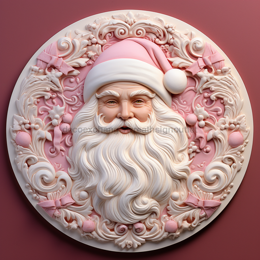 Santa Sign Pink Dco-00634 For Wreath 10 Round Metal