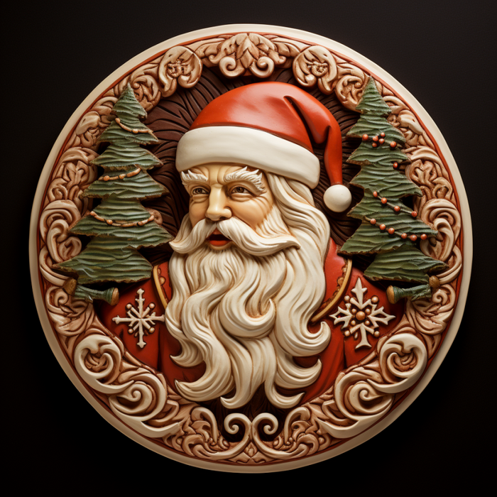 Santa Sign Rustic Dco-00628 For Wreath 10 Round Metal