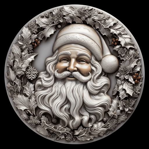 Santa Sign Silver Dco-00622 For Wreath 10 Round Metal