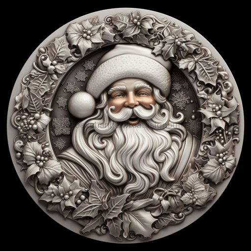 Santa Sign Silver Dco-00623 For Wreath 10 Round Metal