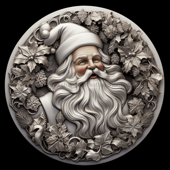 Santa Sign Silver Dco-00626 For Wreath 10 Round Metal