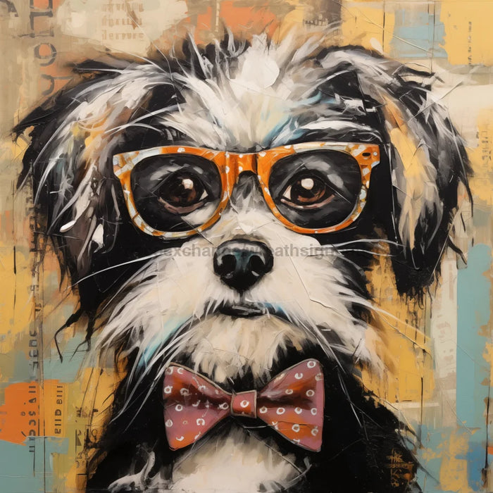 Shitzu Dog With Glasses Sign Funny Animal Wall Art Dco - 01357 For Wreath 10X10’ Metal