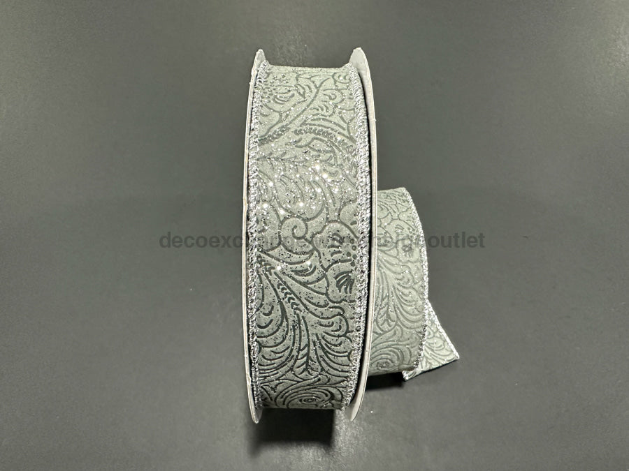 Silv Glittered Flwr Embossed 1.5’’X50Y 871-09-442 Ribbon