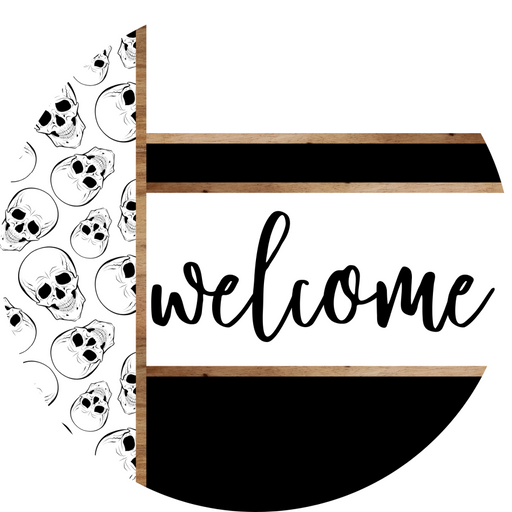 Skulls Door Hanger, Welcome Door Hanger, DCO-01823-DH, 18" Round Wood