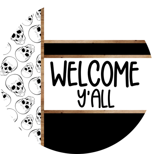 Skulls Door Hanger, Welcome Yall Door Hanger, DCO-01824-DH, 18" Round Wood