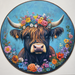 Spring Highland Cow Sign, DCO-13342, Sign For Wreath, 10" Metal Sign