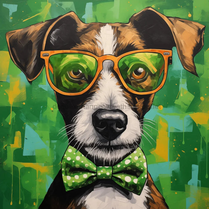 St Patricks Dog With Glasses Sign Funny Animal Wall Art Dco-01131 For Wreath 10X10 Metal