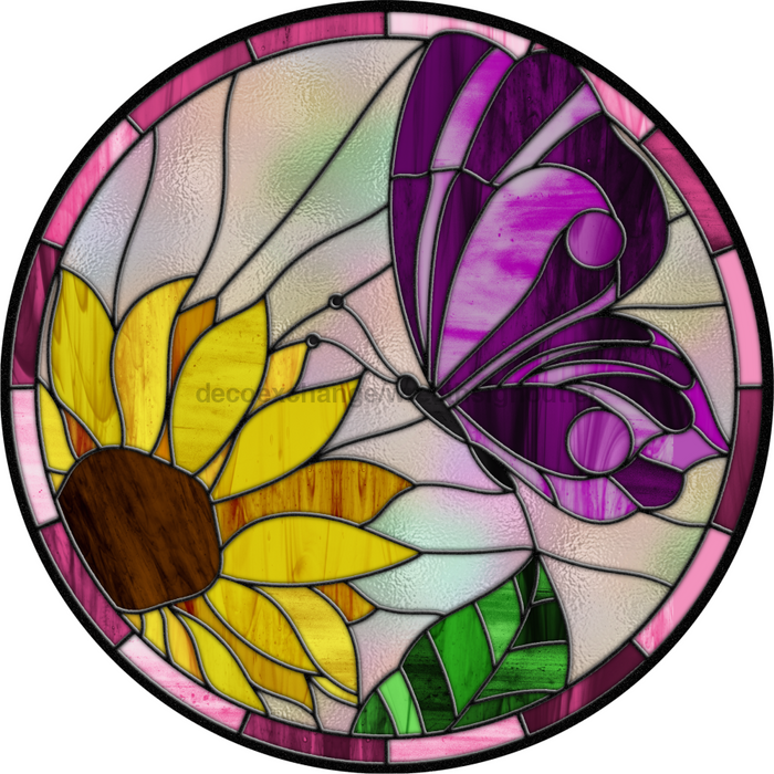 Stained Glass Sign, Butterfly Sign, DECOE-4038, 10" Metal Round