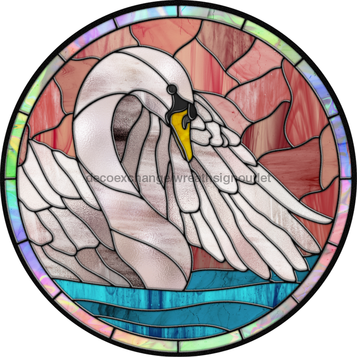 Stained Glass Sign, Swan Sign, DECOE-4039-DH, 18 Wood Round