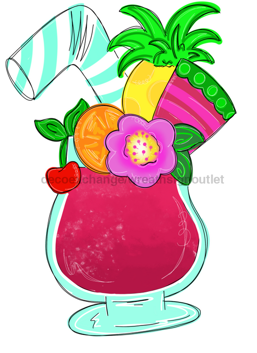 Summer Door Hanger Pool Drink Wood Sign Decoe-W-534 22