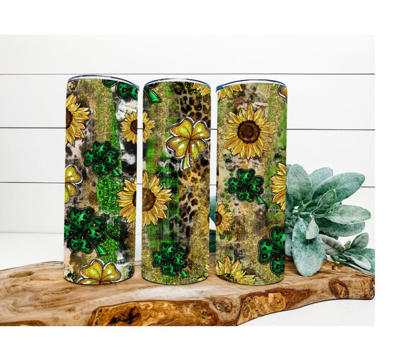 Sunflower and Clover Tumbler, Leopard and Glitter Tumbler 20 oz Skinny Tumbler DECOETUMBLER-273 - DecoExchange®