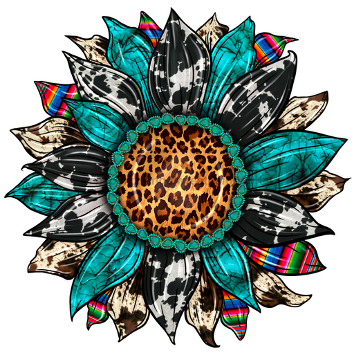 Sunflower, Cow Print Flower, Animal Print Flower, Turquoise Flower, wood sign, DECOE-W-078 - DecoExchange®
