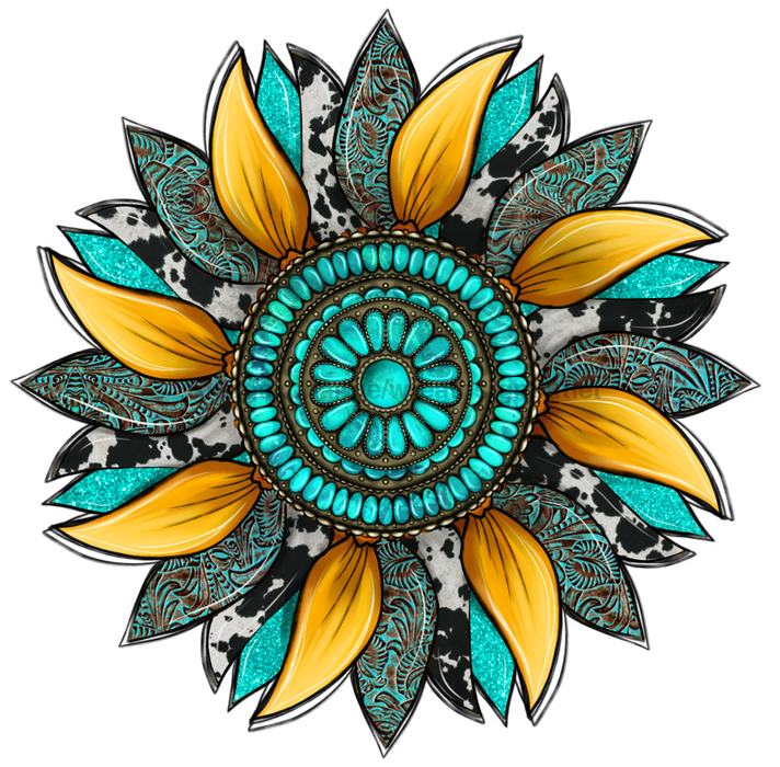 Sunflower, Cow Print Flower, Turquoise Flower, Western Flower, wood sign, Door Hanger, DECOE-W-091 - DecoExchange®