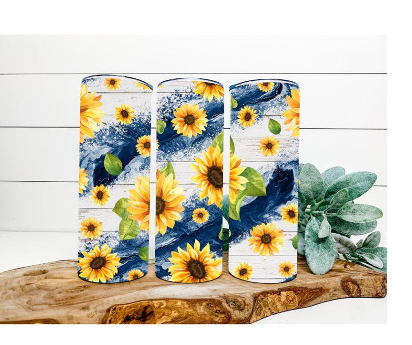 Sunflower Tumbler, Blue Marbled Tumbler 20 oz Skinny Tumbler DECOETUMBLER-243 - DecoExchange®