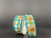 Teal And White Checkered Satin With Wild Sunflowers Ribbon 1.5 Inches X 10 Yards 42445-09-33