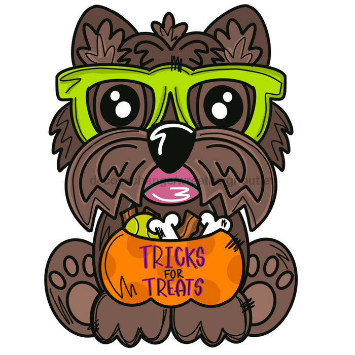 Trick Or Treat Dog Wood Wreath Sign Mj-W-00059 14’