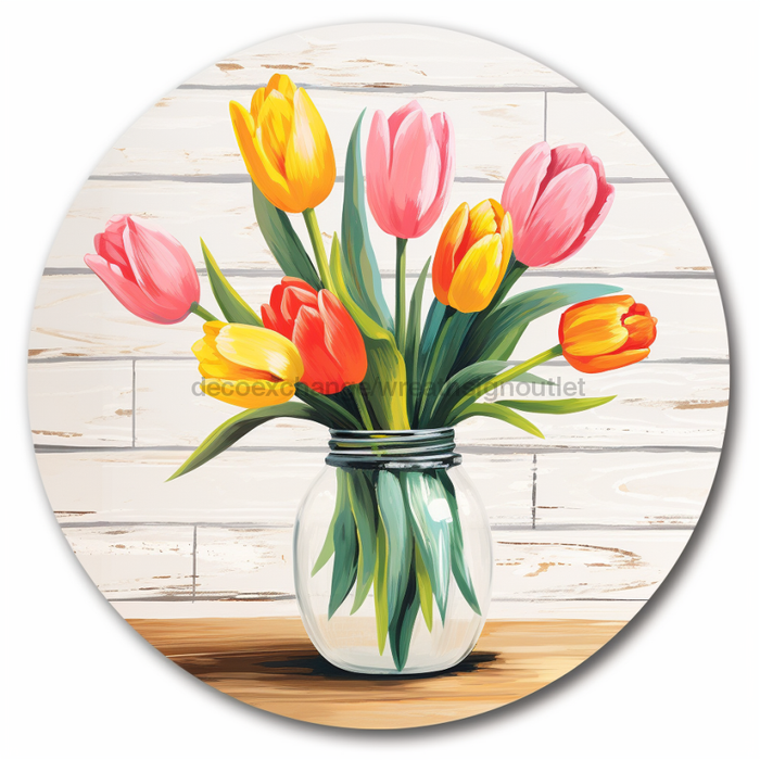 Tulip Sign Spring Dco-00852 For Wreath 10 Round Metal