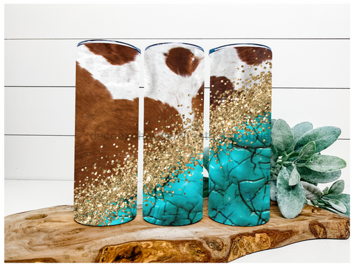 Turquoise Cow Tumbler, 20 oz Skinny Tumbler DECOETUMBLER-083 - DecoExchange