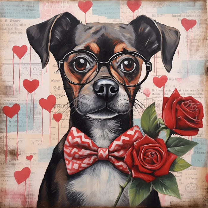 Valentine Dog With Glasses Sign Funny Animal Wall Art Dco-01127 For Wreath 10X10 Metal