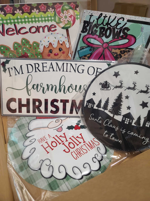 Variety 5 Pack of Christmas Signs, Metal Signs DECOE-998, Sign For Wreaths - DecoExchange®