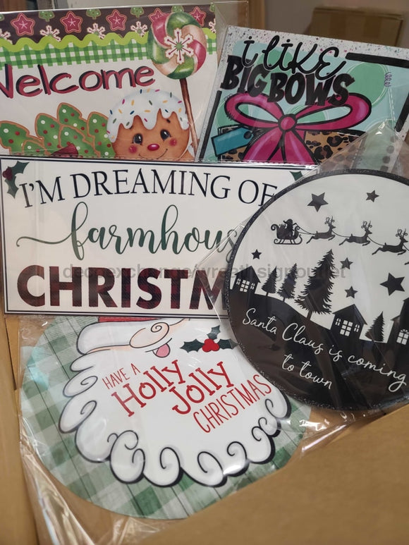 Variety 5 Pack of Christmas Signs, Metal Signs DECOE-998, Sign For Wreaths - DecoExchange®