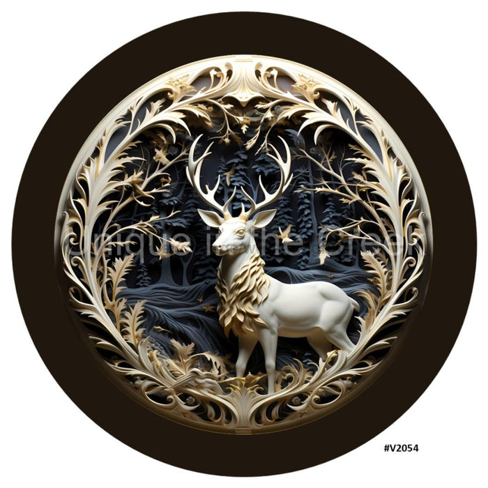 VINYL DECAL | 3D WOOD LOOKING | BUCK/DEER | GOLD/CREAM/WHITE/BLACK | V2054 - Unique in the Creek LTD
