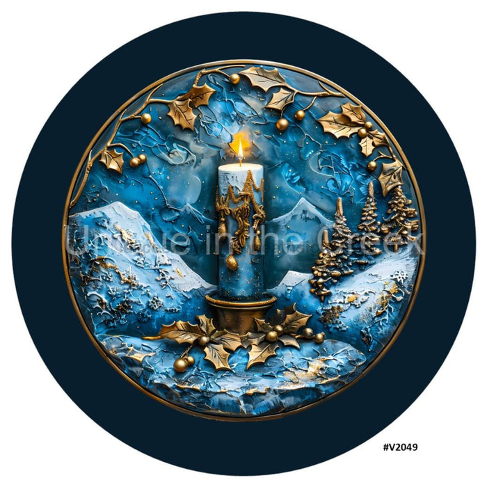 VINYL DECAL | 3D WOOD LOOKING | CANDLE | BLUE/GOLD | V2049 - Unique in the Creek LTD