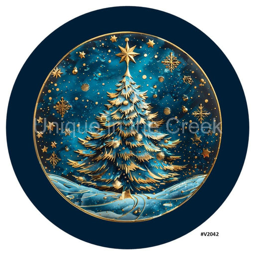 VINYL DECAL | 3D WOOD LOOKING | CHRISTMAS TREE | BLUE/GOLD | V2042 - Unique in the Creek LTD