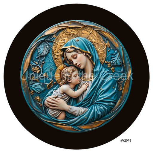 VINYL DECAL | 3D WOOD LOOKING | MARY AND JESUS | BLUE/GOLD | V2046 - Unique in the Creek LTD