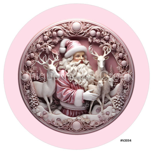 VINYL DECAL | 3D WOOD LOOKING | SANTA/DEER | PINK/WHITE | V2034 - Unique in the Creek LTD