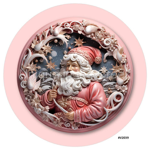 VINYL DECAL | 3D WOOD LOOKING | SANTA | PINK/WHITE | V2039 - Unique in the Creek LTD