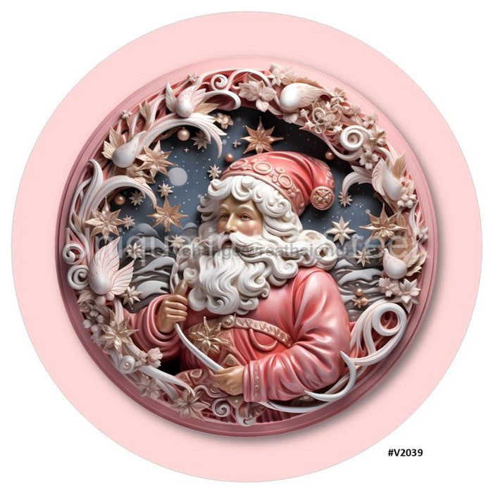 VINYL DECAL | 3D WOOD LOOKING | SANTA | PINK/WHITE | V2039 - Unique in the Creek LTD