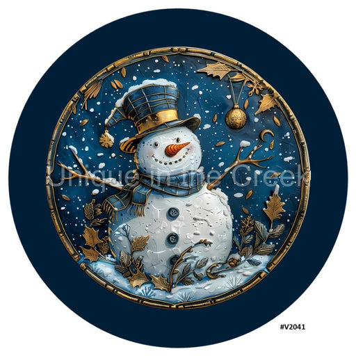 VINYL DECAL | 3D WOOD LOOKING | SNOWMAN | BLUE/GOLD | V2041 - Unique in the Creek LTD
