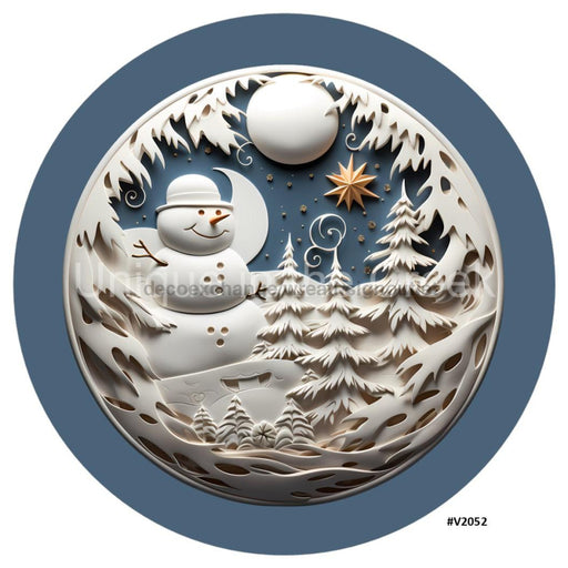 VINYL DECAL | 3D WOOD LOOKING | SNOWMAN SCENERY | BEIGE/CREAM/SMOKE BLUE | V2052 - Unique in the Creek LTD